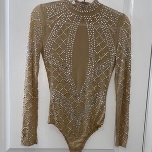 Rhinestone Embellished Long Sleeve Bodysuit